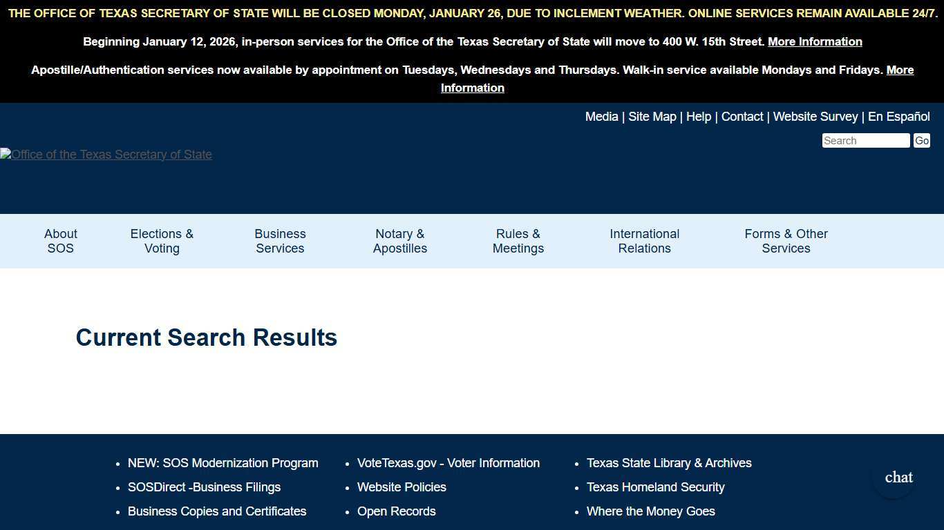 Search the Texas Secretary of State Website