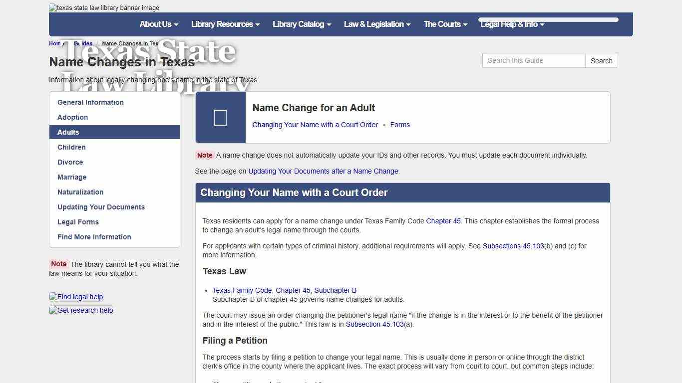 Adults - Name Changes in Texas - Guides at Texas State Law Library